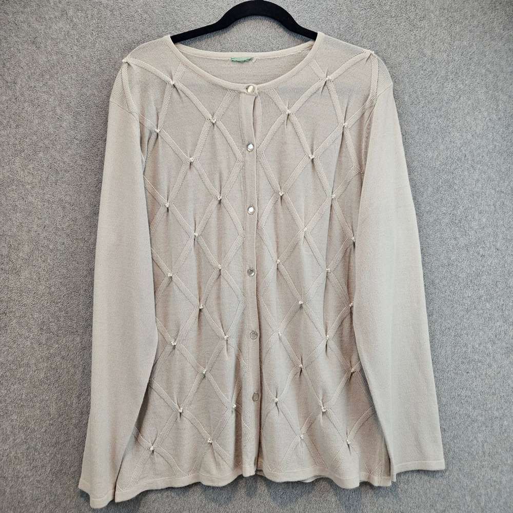 Unbranded Cardigan Women XL Tan Beaded Knit Classic Chic Quiet Luxury